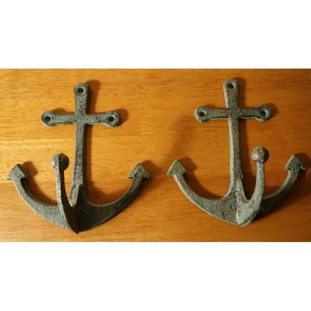 2 Nautical CAST IRON WALL PLAQUE TROPICAL ANCHOR BEACH TOWEL HOOK Home Decor Set